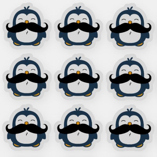 Mustache Penguin Set Contour Cut Sticker