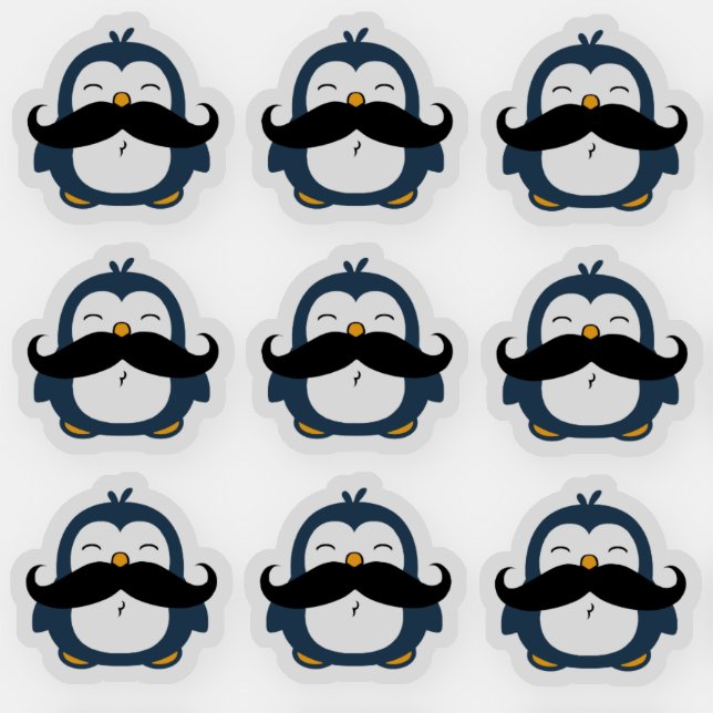 Mustache Penguin Set Contour Cut Sticker (Front)