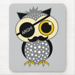 mustache pirate owl mouse pad