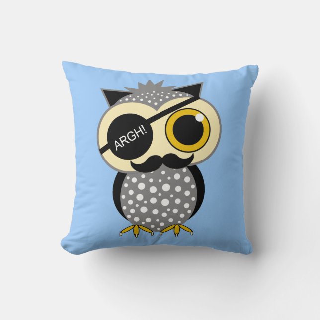 mustache pirate owl throw pillow (Front)