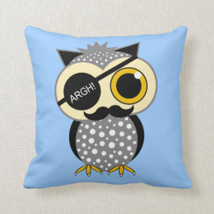 mustache pirate owl throw pillow