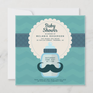 Mustache Polka Dot Teal Baby Shower Invitation