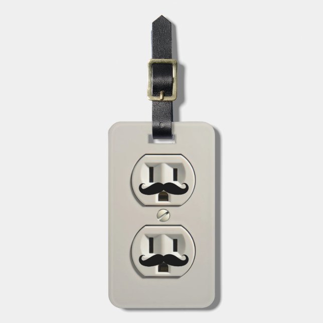 Mustache power outlet luggage tag (Front Vertical)