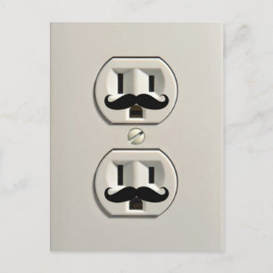 Mustache power outlet postcard