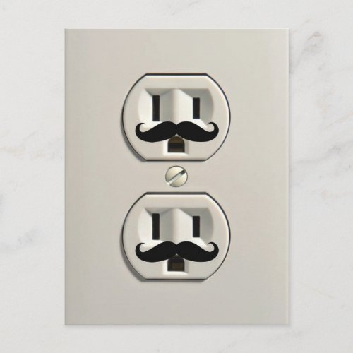 Mustache power outlet postcard