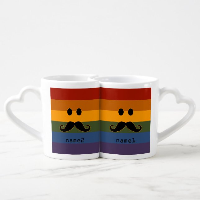 Mustache Pride custom couple's mugs (Back Nesting)