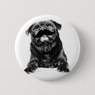 Mustache Pug Pinback Button