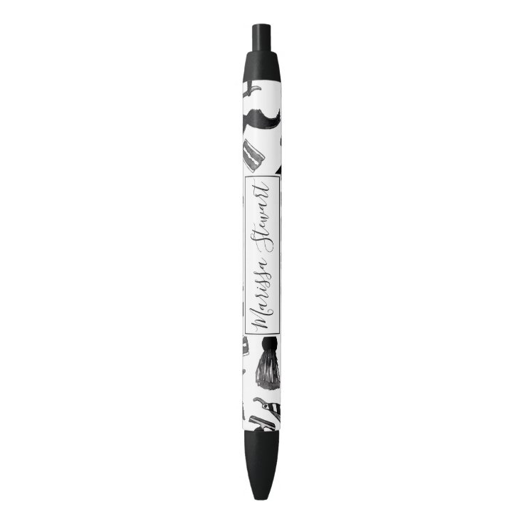 Mustache Razor Shaver Watercolor Barber Pattern Black Ink Pen | Zazzle