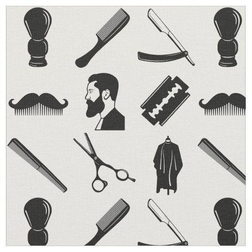 Mustache Razor Shaver Watercolor Barber Pattern  Fabric