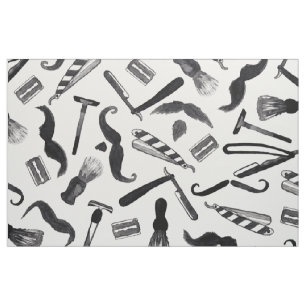 Mustache Razor Shaver Watercolor Barber Pattern Fabric