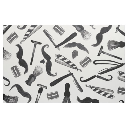Mustache Razor Shaver Watercolor Barber Pattern Fabric