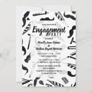 Mustache Razor Shaver Watercolor Barber Pattern Invitation