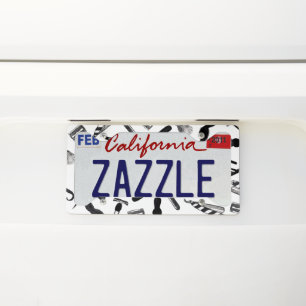 Mustache Razor Shaver Watercolor Barber Pattern License Plate Frame