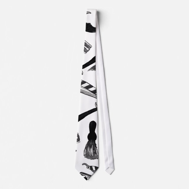 Mustache Razor Shaver Watercolor Barber Pattern Neck Tie (Front)