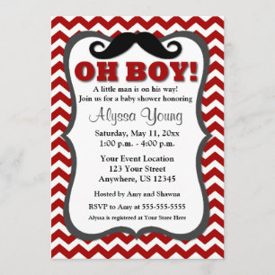 Mustache Red Chevron Baby Shower Invite