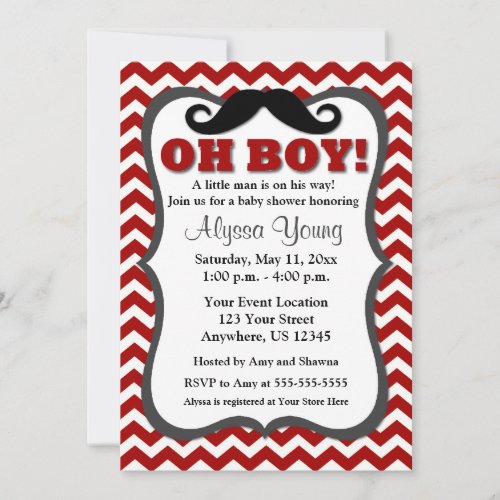 Mustache Red Chevron Baby Shower Invite