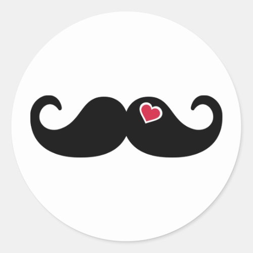 Mustache red heart classic round sticker
