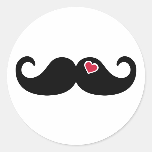 Mustache red heart classic round sticker (Front)