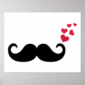Mustache red hearts love poster