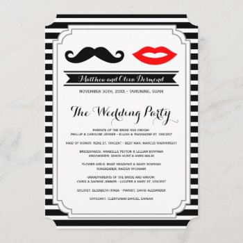 Mustache & Red Lips Wedding Stripe Programs by RenImasa at Zazzle