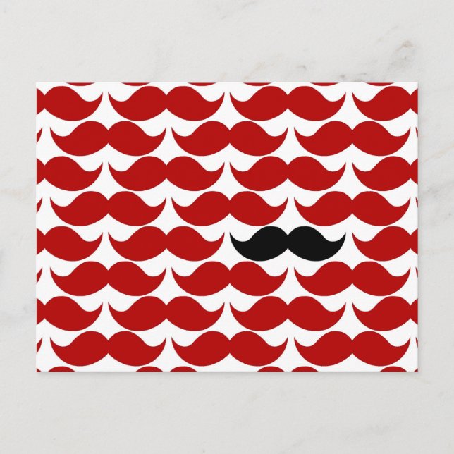Mustache Red Retro Funky Pattern Postcard (Front)
