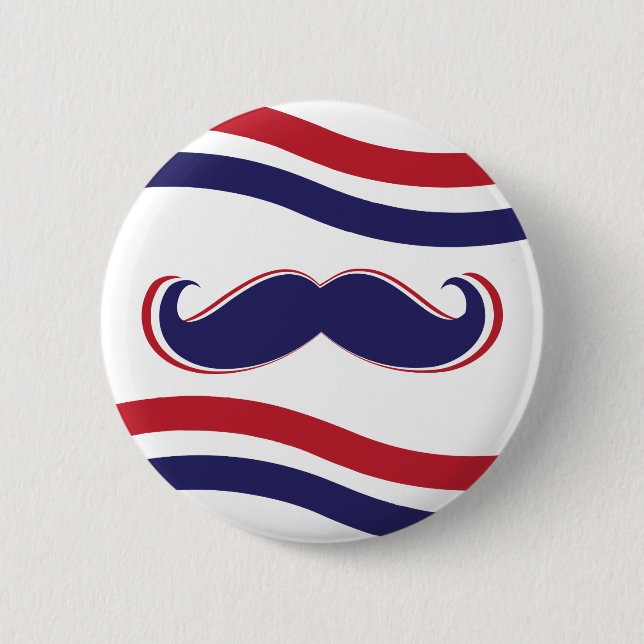 Mustache - Red, White and Blue Pinback Button (Front)