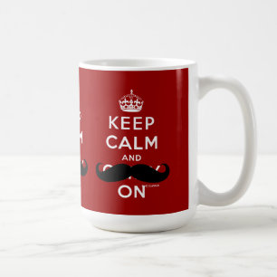 Mustache Red White Keep Calm and Carry On Mugs