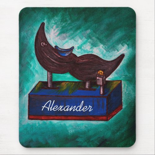 Mustache Ride Twisted Funny Painting Original Art Mouse Pad