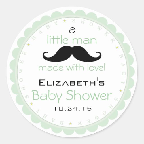 Mustache Sage Green Baby Shower Classic Round Sticker