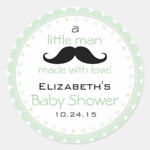 Mustache Sage Green Baby Shower Classic Round Sticker