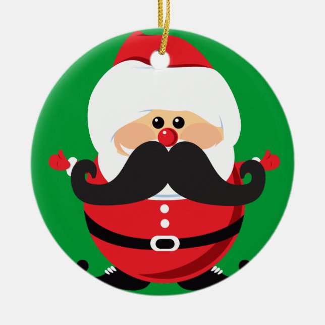 Mustache Santa Claus Ceramic Ornament (Front)