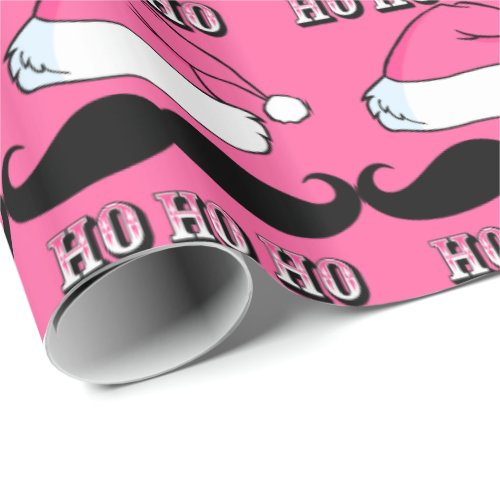 Mustache Santa Pink Gift Wrap