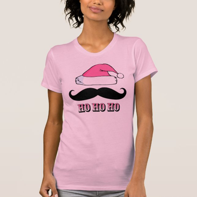Mustache Santa Pink T-Shirt (Front)