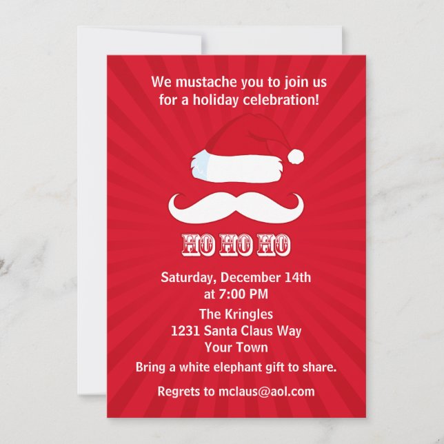 Mustache Santa Red Invitation (Front)