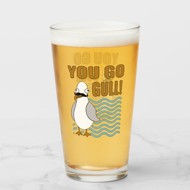 Mustache Seagull You Go Gull Glass (Back Filled)