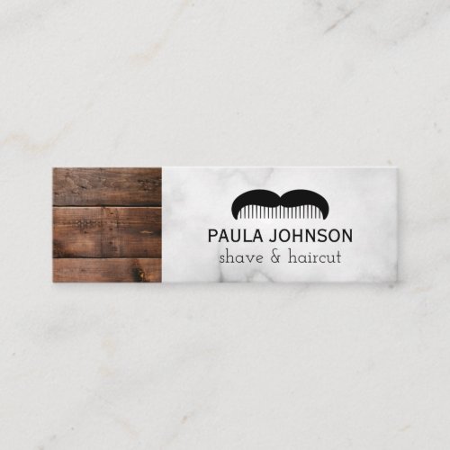 Mustache Shave and Haircut Barber  Wood Trim Mini Business Card