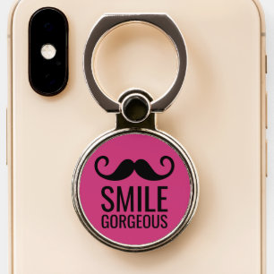 MUSTACHE   Smile Gorgeous on Hot Pink Rotating Phone Ring Stand