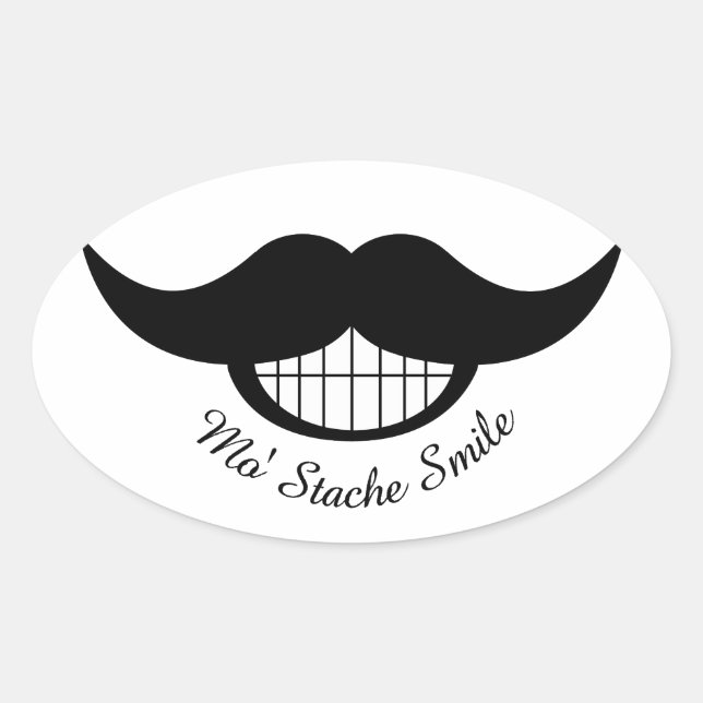 Mustache Smile Oval Sticker (Front)