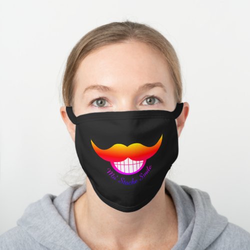 Mustache Smile Rainbow Black Cotton Face Mask