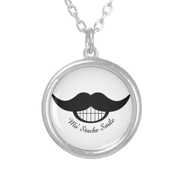 Mustache Smile Silver Plated Necklace (Front)