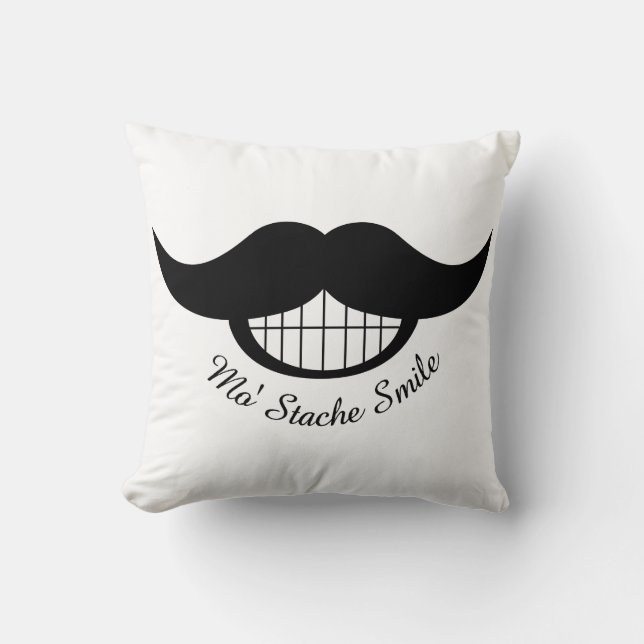 Mustache Smile Throw Pillow (Front)