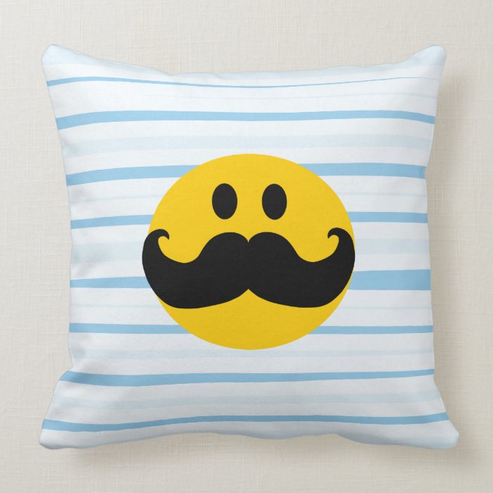Mustache Smiley Throw Pillows