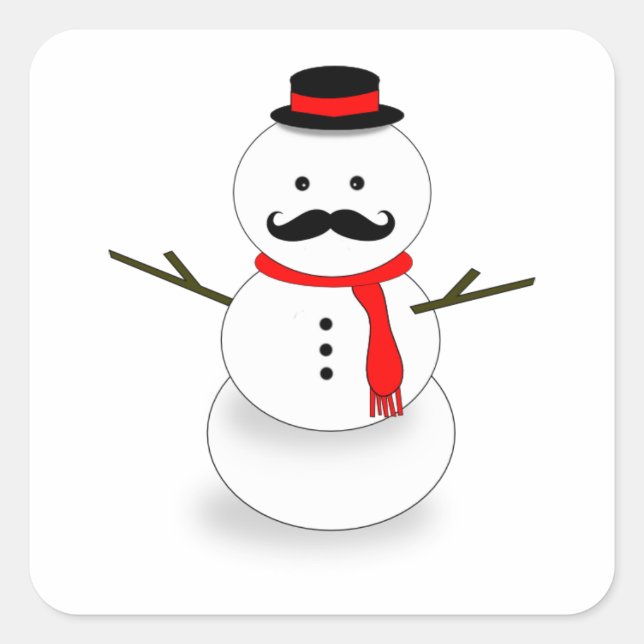 mustache snowman square sticker (Front)