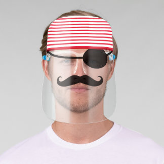 mustache striped cap and eye patch face shield