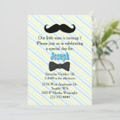 Mustache Striped First Birthday Invitation (Standing Front)