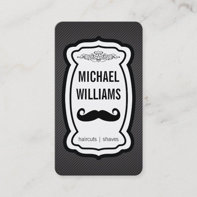 Mustache / Stripes (black) Business Card (Front)