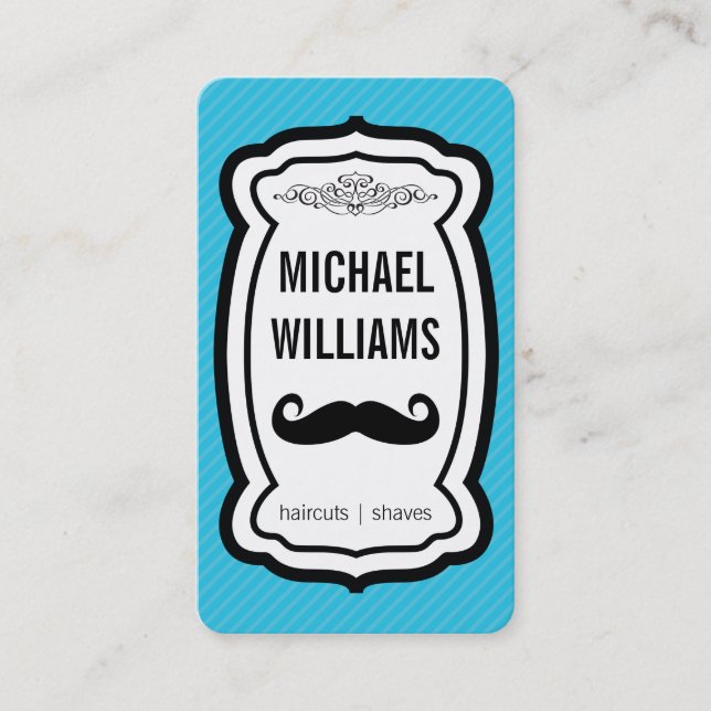 Mustache / Stripes (blue) Business Card (Front)