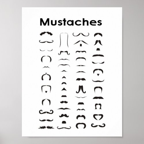 Mustache Styles Chart Poster  Funny Gift