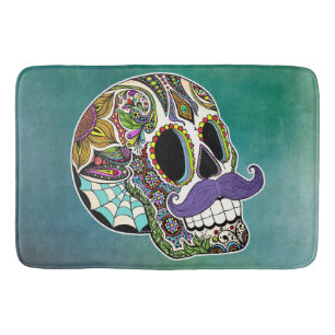 Mustache Sugar Skull Bath Mat