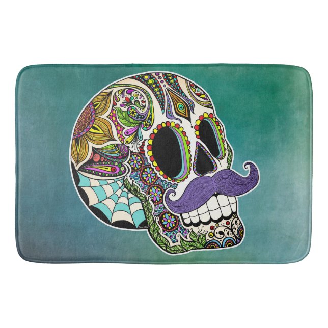 Mustache Sugar Skull Bath Mat (Front)